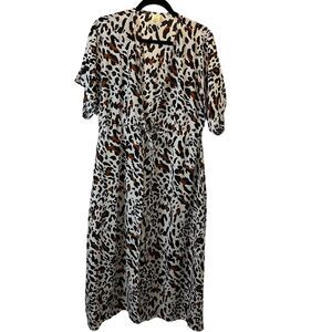 Womens Animal Print Cheetah Leopard Long Duster Swim Cover Up Tie Size S/M